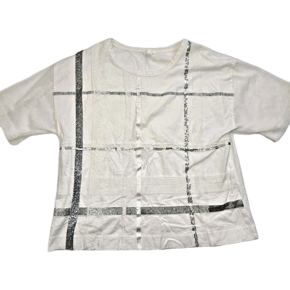 B+AB White Sequins Glitter Small Top Blouse Shirt CLEAN Size Small - Picture 1 of 7